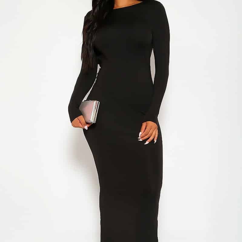 AMI Clubwear Cute Black Dress Long Sleeves Knee Length Body Con Casual Dress Review