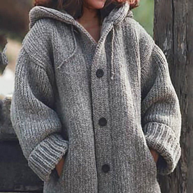 Annie Cloth Button Down Hooded Knitted Cardigan Plus Size Outerwear Review