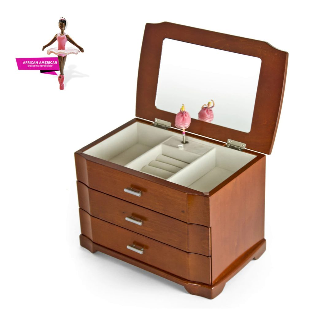 Music Box Attic Modern Wood Tone 18 Note Ballerina 3 Tiered Musical Jewelry Box Review
