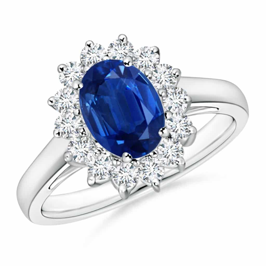 Oval Blue Sapphire & Diamond Halo Lady Di Ring Review