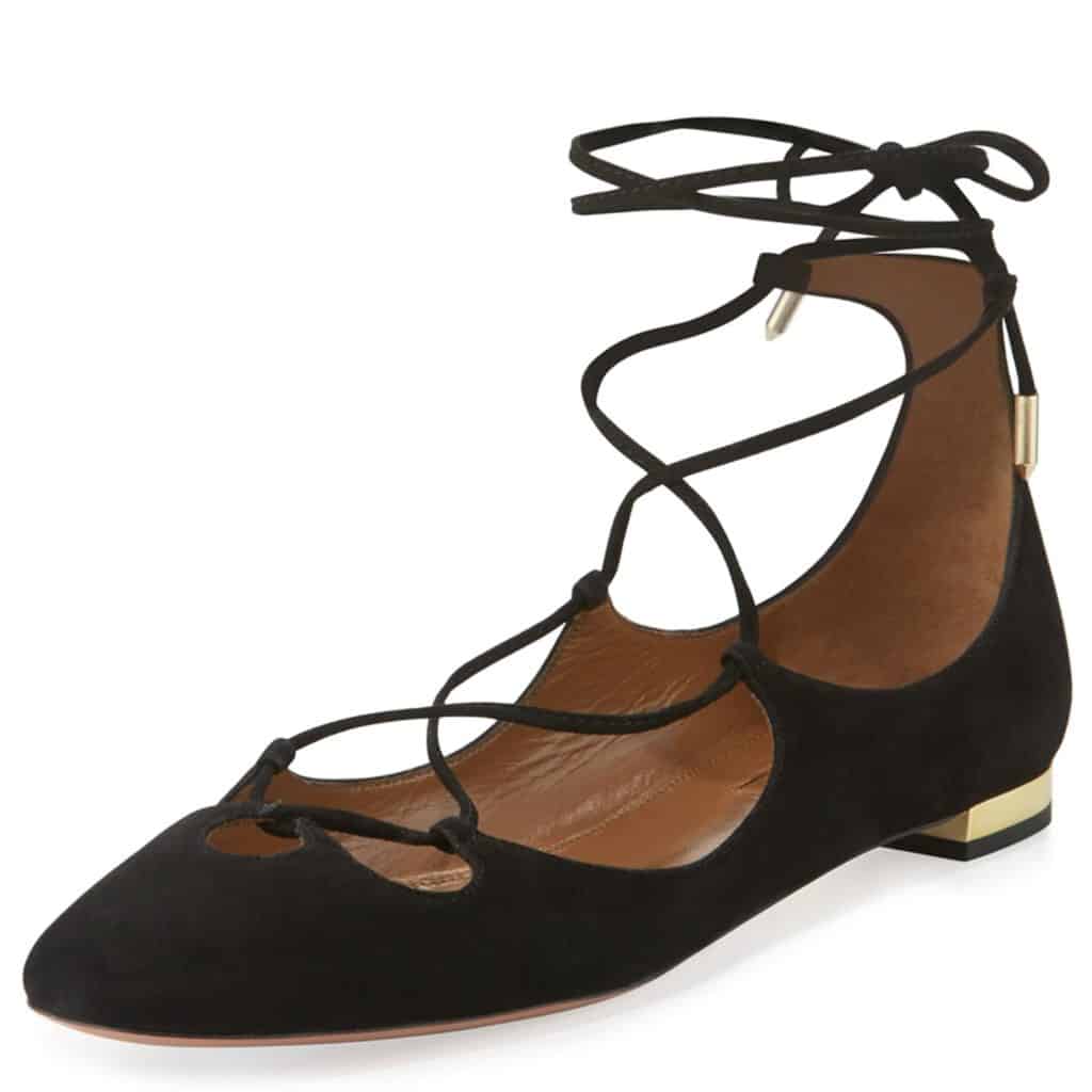 Bergdorf Goodman Aquazurra Dancer Suede Lace-Up Flat, Black Review