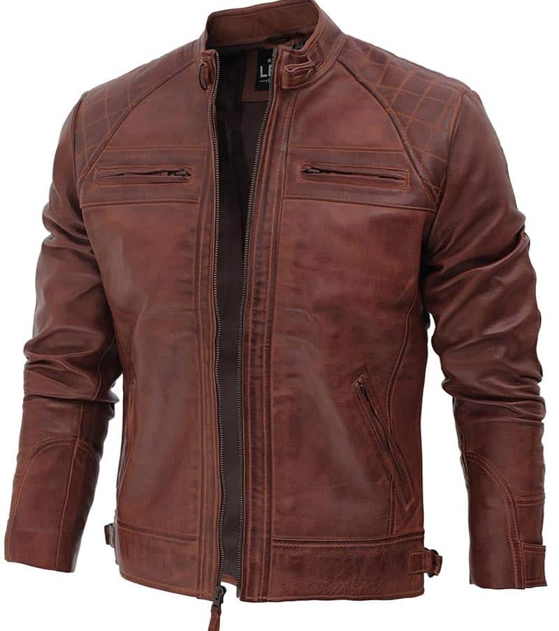 FJackets Mens Brown Distressed Motorcycle Leather Jacket Review