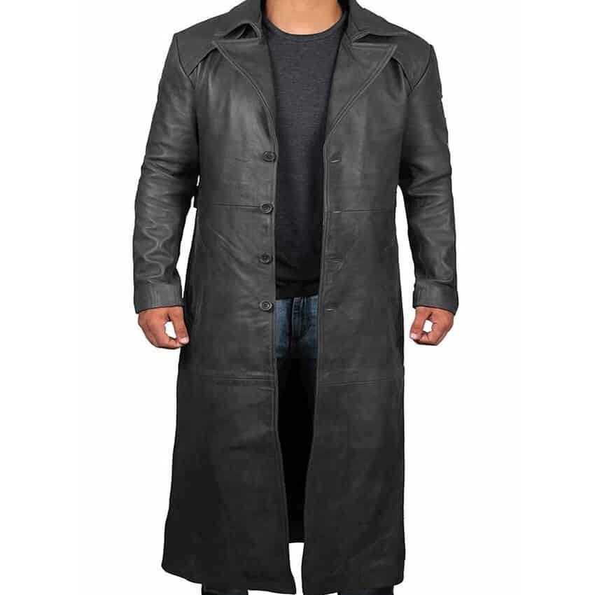 FJackets Mens Leather Black Winter Trench Coat - Full-Length Overcoat Review