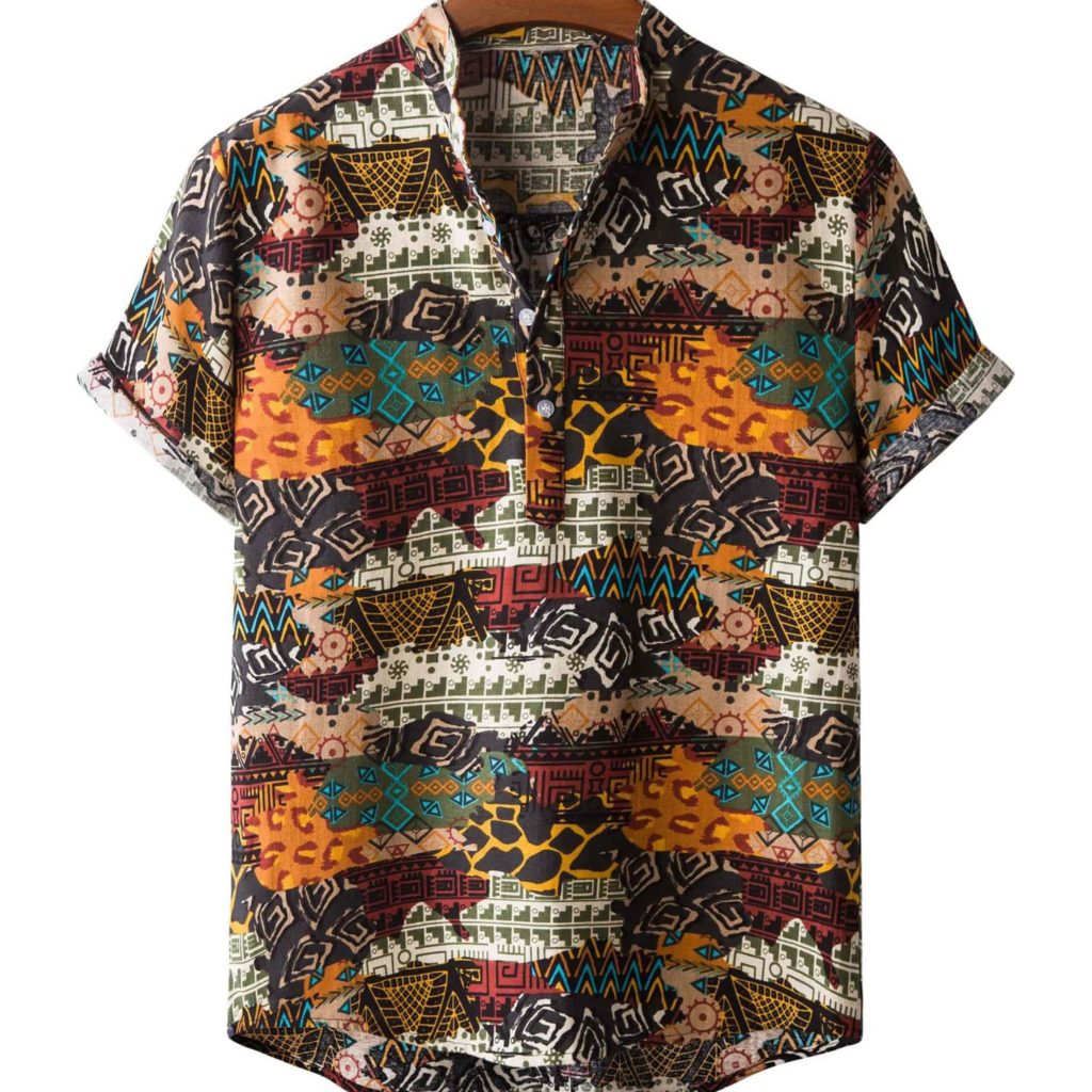 Soulmia Men's Retro Ethnic Geometry Graphic Button Up Hawaiian Shirt Review
