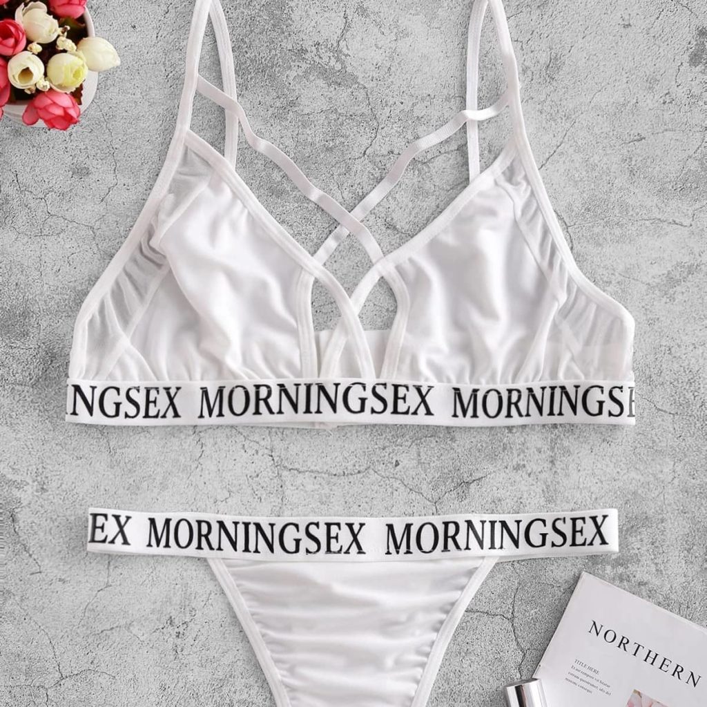 Zaful Strappy Mesh Panel Morningsex Graphic Bra Set Review