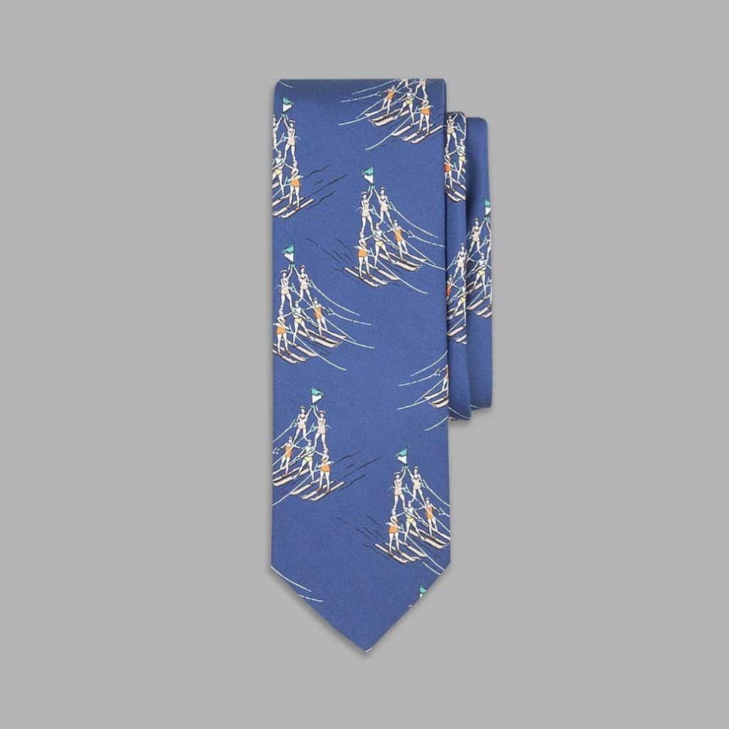 Drakes Blue Water-Skiing Pyramid Print Silk Tie Review 