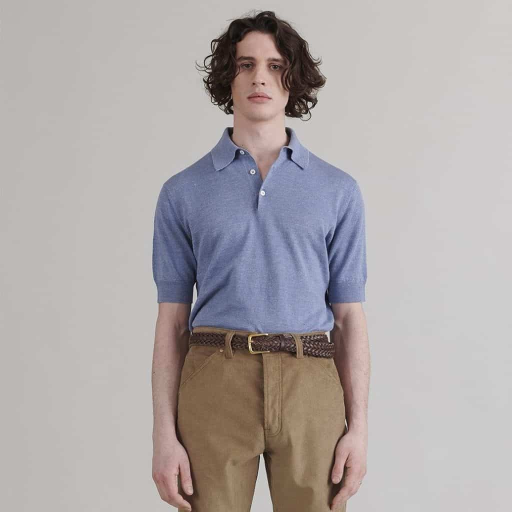 Drakes Light Blue Melange Linen-Cotton Knitted Polo Shirt Review 
