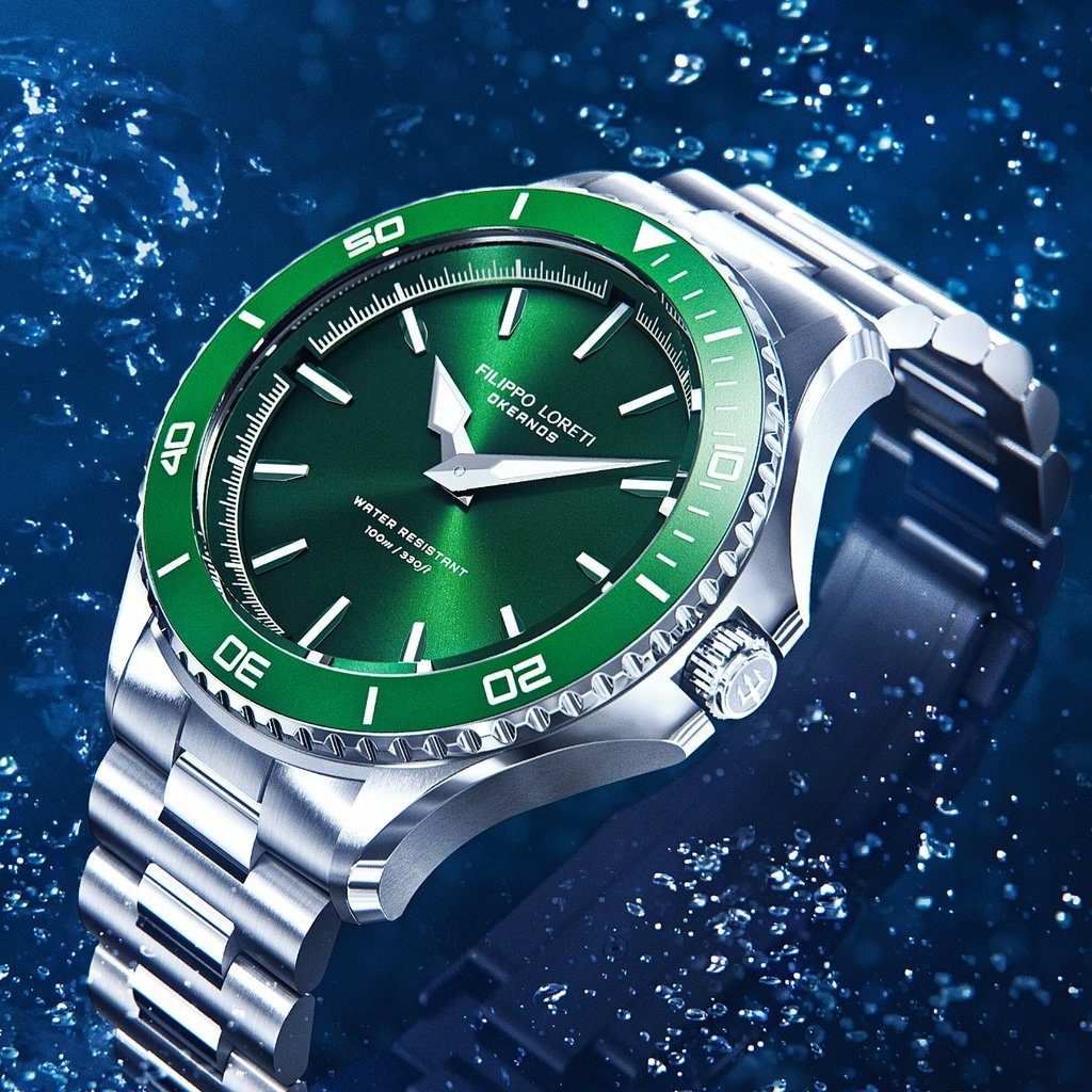 Okeanos Green Steel Link Watch