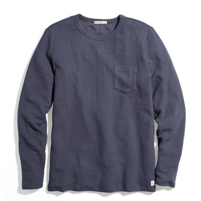 Marine Layer Box Waffle Crew Tee in Dark Denim Review 