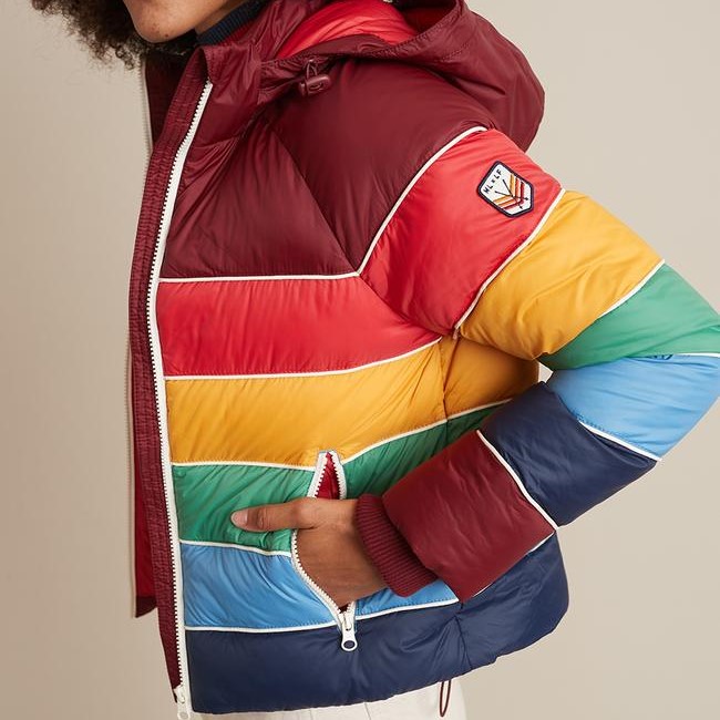 Marine Layer ML x LF Apres Rainbow Puffer in Rainbow Stripe Review 