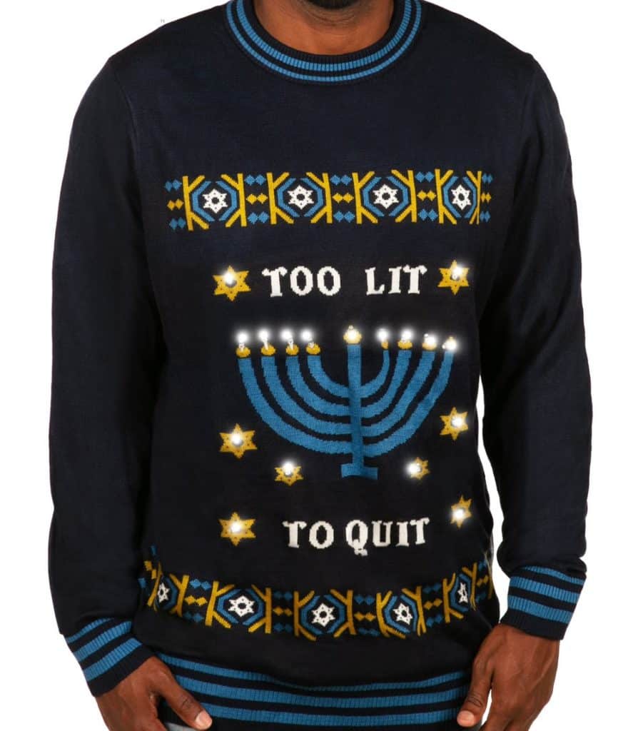 Men’s Too Lit to Quit Light Up Ugly Hanukkah Sweater Review
