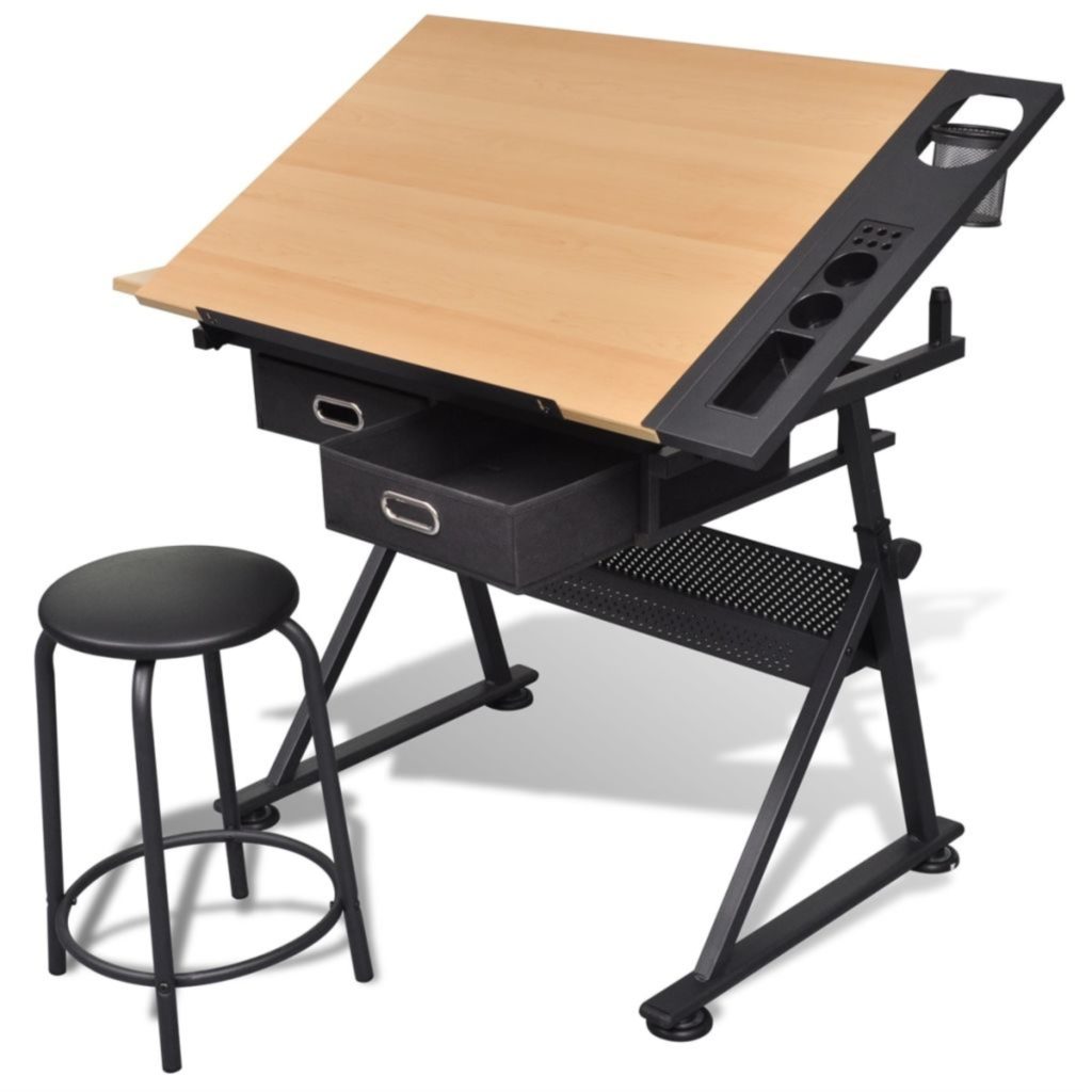 VidaXL Two Drawers Tiltable Tabletop Drawing Table with Stool Review