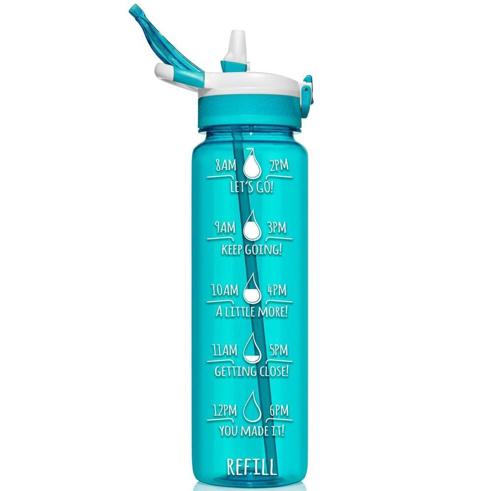 HydroMATE 32 oz Water Bottle with Time Markers Flip Top - HydroMate