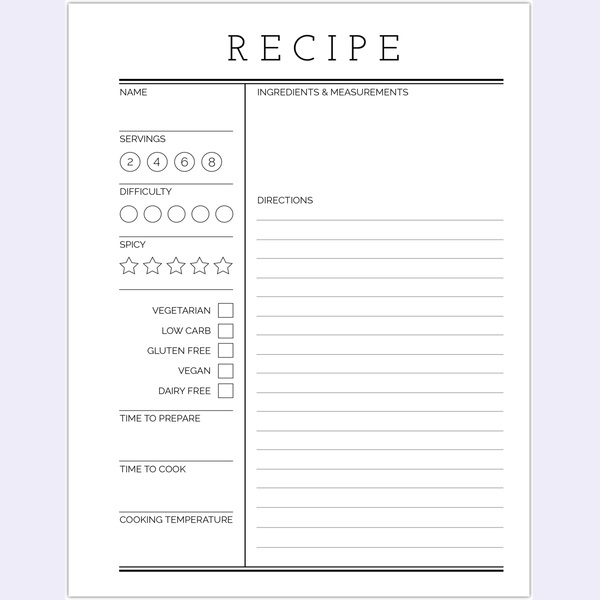 PurpleTrail Simple Lined Template Recipe Pages Review