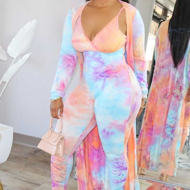 CBRStyle Plus Size Tie Dye Print Jumpsuit & Long Sleeve Cardigan Set Review