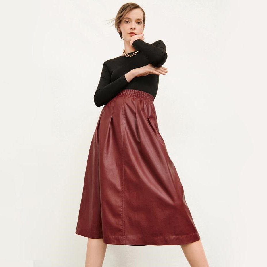 Donna Karan Elastic Waist Faux Leather Midi Skirt Drawcord Review