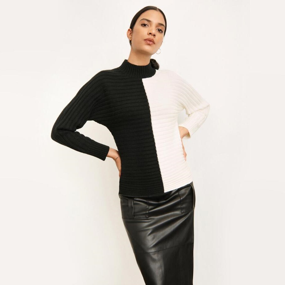 Donna Karan Long Sleeve Colorblocked Mock Neck Sweater Review 