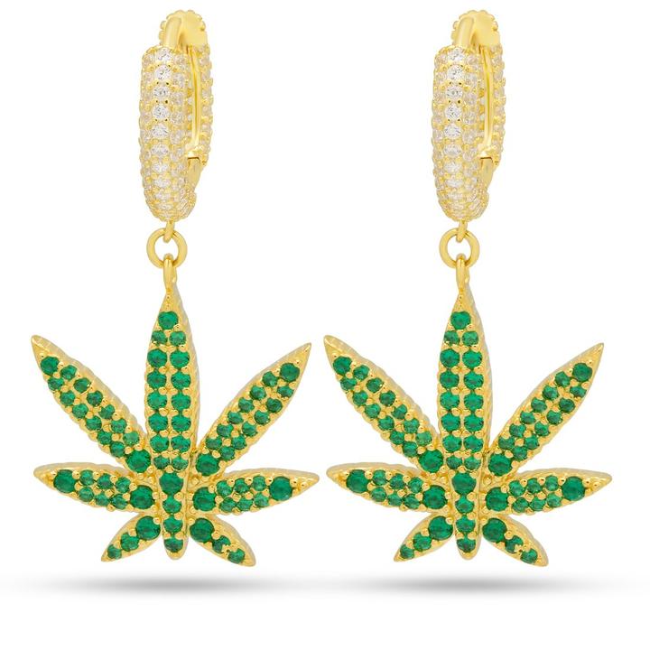 King Ice Jewelry Women’s Emerald Cannabis Leaf Hanging Earrings Review