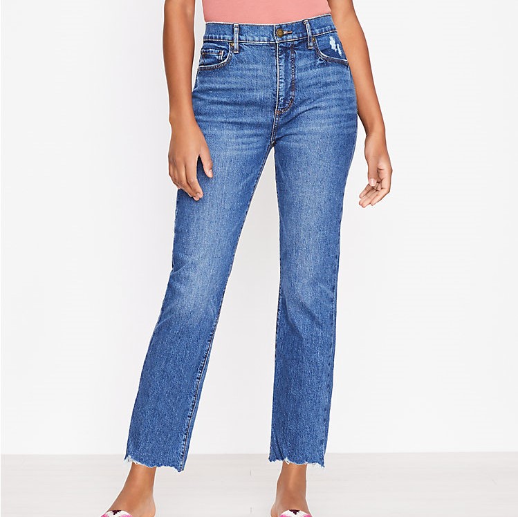 Distressed Hem High Rise Straight Crop Jeans Review