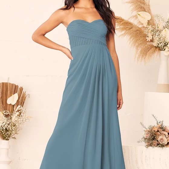 Lulus With All My Heart Slate Blue Pleated Strapless Maxi Dress Review