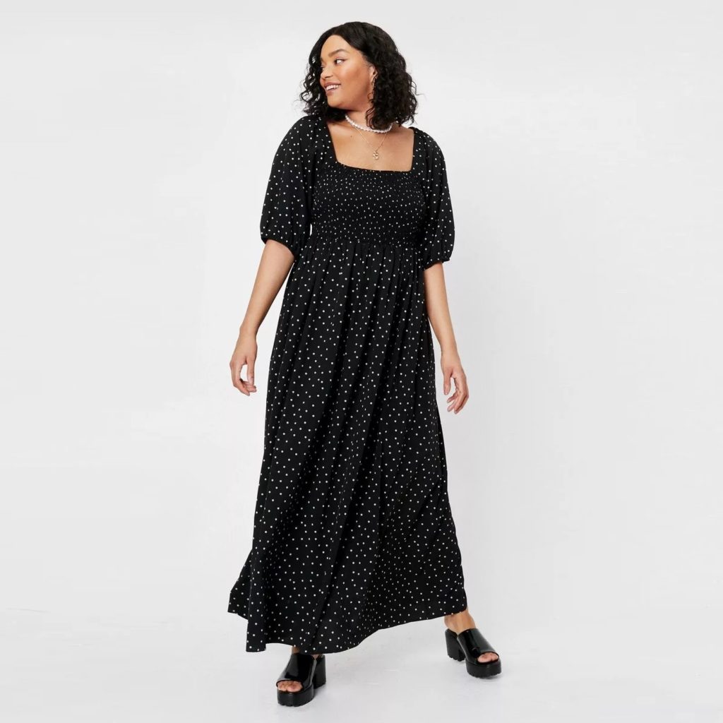 Nasty Gal Plus Size Shirred Tie Back Spotty Maxi Dress Review