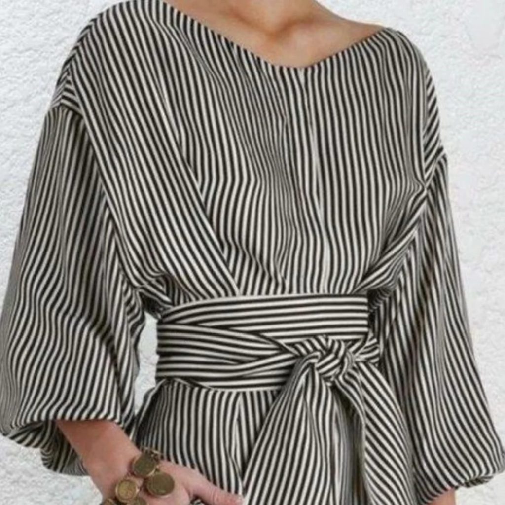 StyleWe 3/4 Sleeve Cotton V Neck Stripes Elegant Blouse Review 