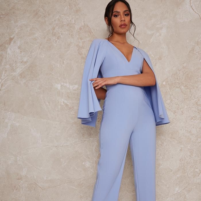 Chi Chi Cape Detail Jumpsuit in Blue Review