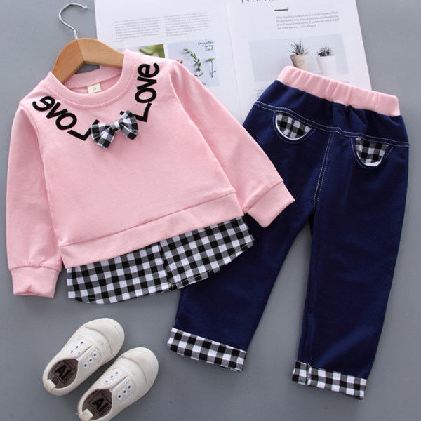 Popopie Kids Fashion Plaid Stitching Sweatshirt Pants Set Review