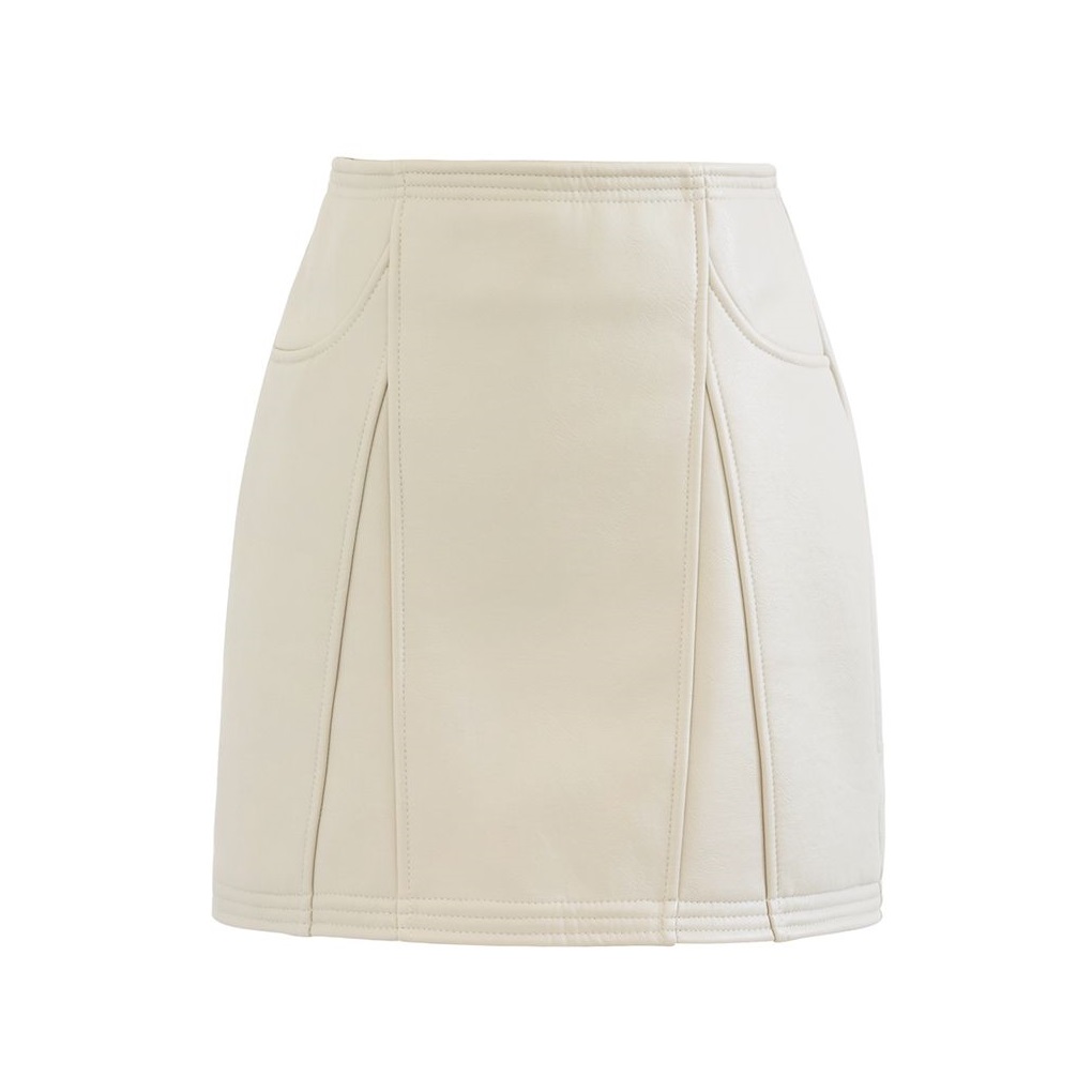Chicwish Seam Detailing Faux Leather Mini Skirt In Ivory Review