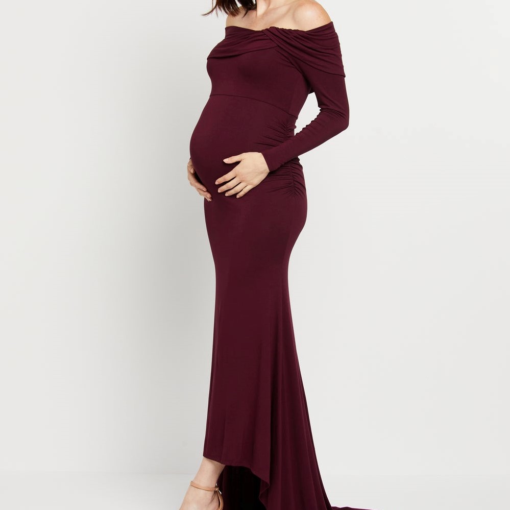 Motherhood Maternity Off-Shoulder Maternity Gown & Photoshoot Dress Review