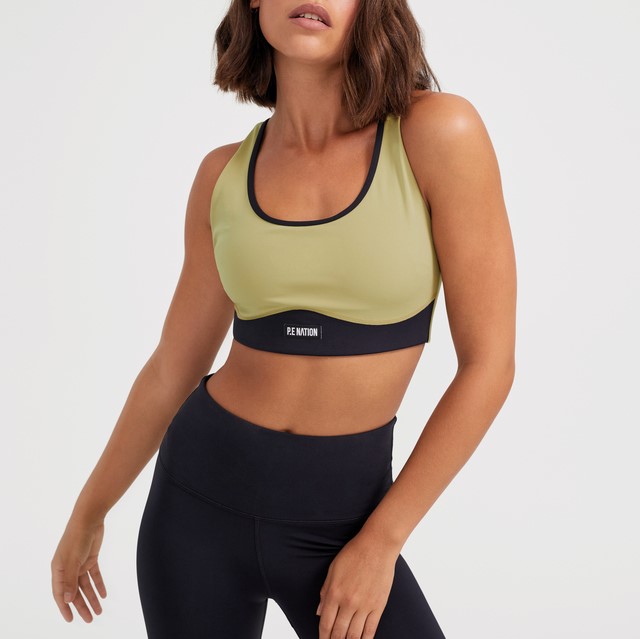 PE Nation Double Team Sports Bra In Olive Review