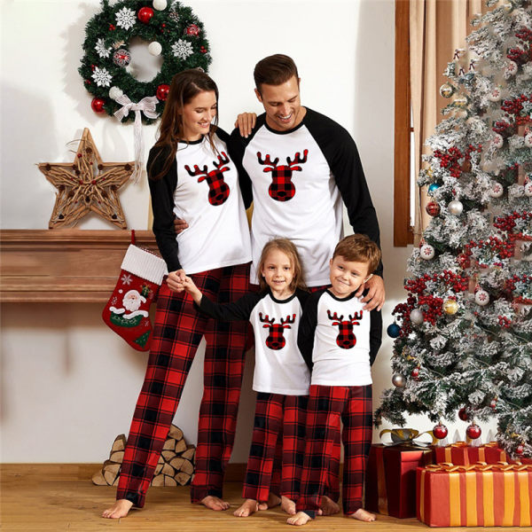 Popopie Casual Christmas Elk Print Plaid Homewear Family Matching Pajamas Set Review 