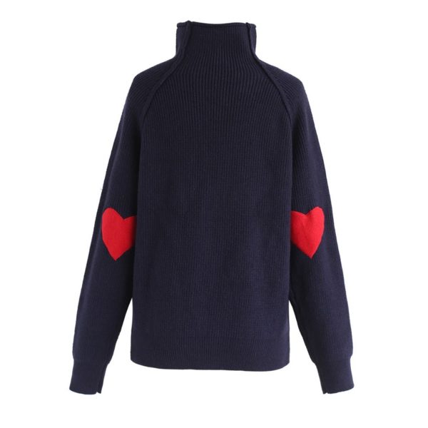 Women's Heart Patched Knit Sweater - Long Sleeve Turtleneck Top By Chicwish