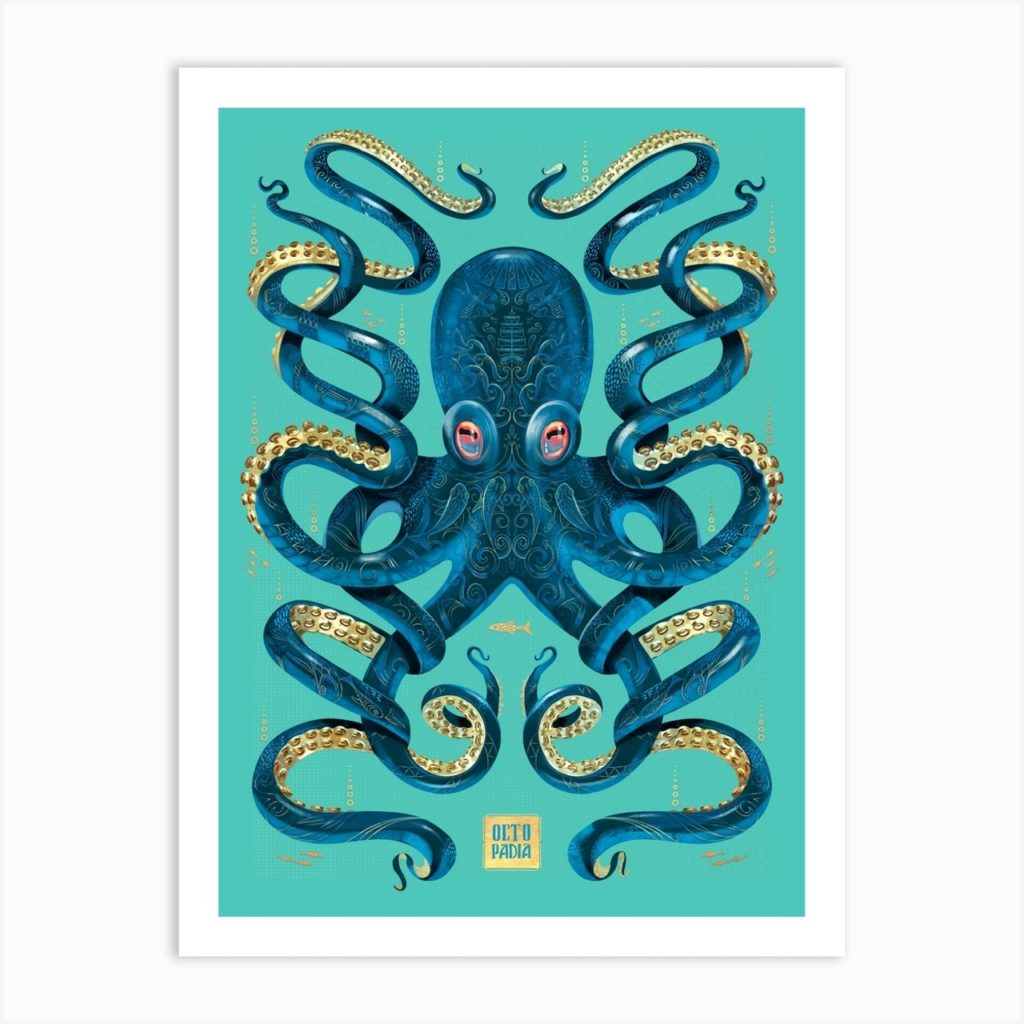 IamFy Octopus Blue And Gold Art Print by Mark Harrison Review