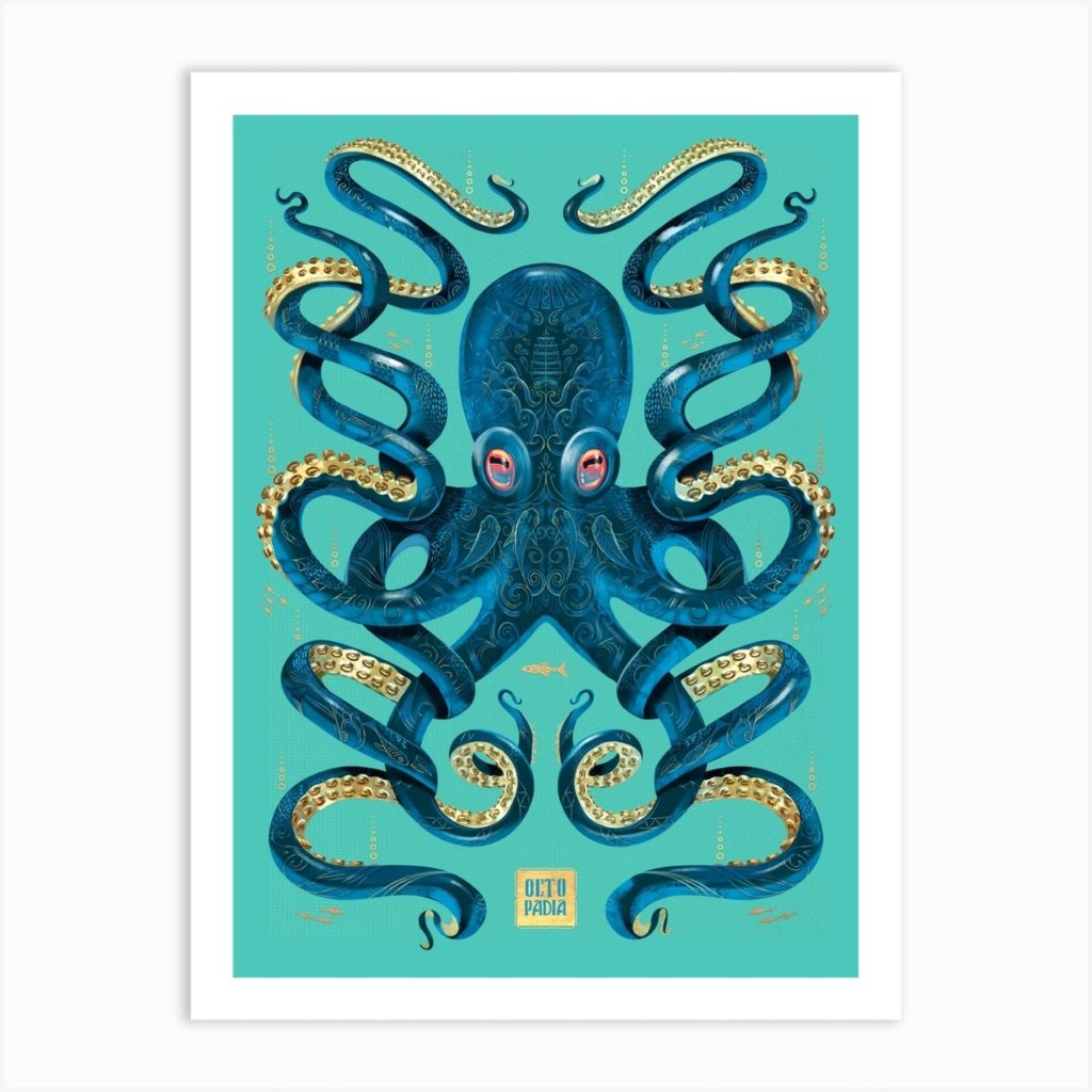 IamFy Review 5 IamFy Octopus Blue And Gold Art Print by Mark Harrison Review