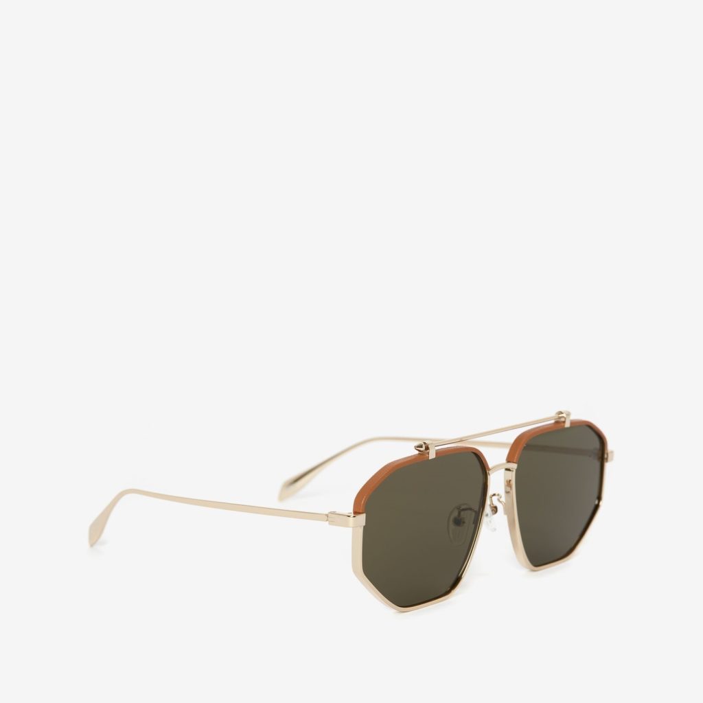 Alexander McQueen Top Piercing Leather Sunglasses in Gold Review