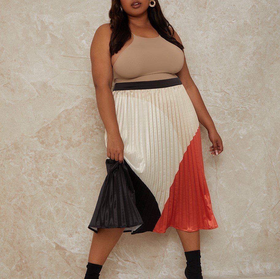 Chi Chi Clothing Plus Size High Waist Colour Block Midi Skirt in Multi Review