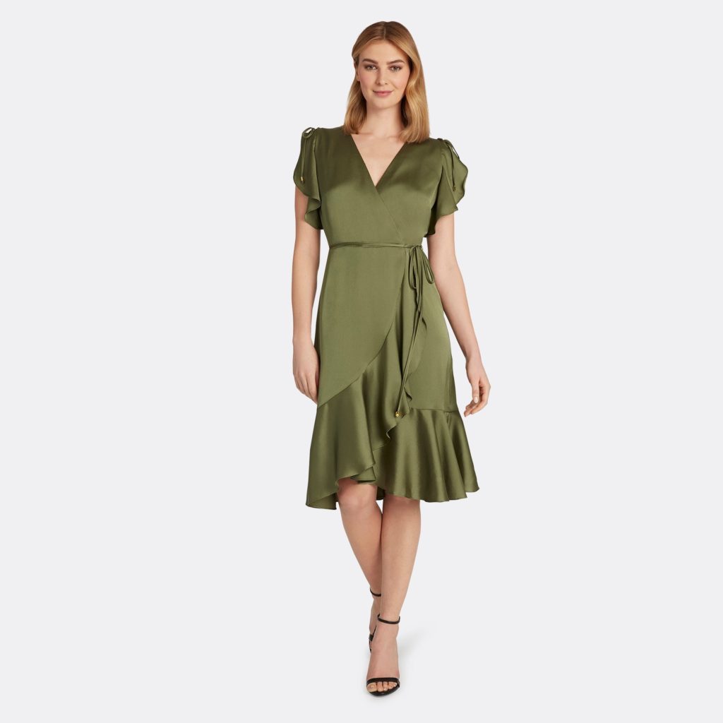 Tahari Flutter Sleeve Satin Wrap Dress Review