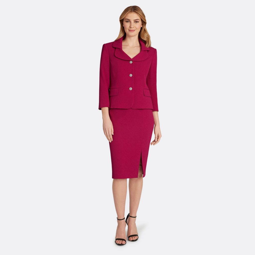 Tahari Double Collar Pomegranate Skirt Suit Review
