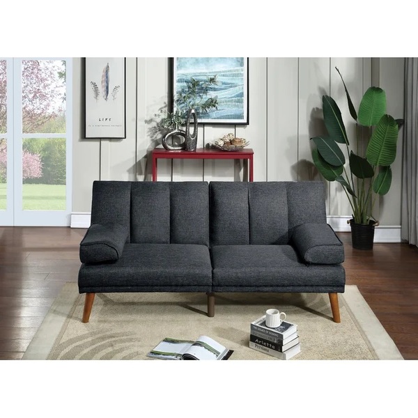 Ava-Catherine Black Polyfiber Adjustable Sofa Bed Living Room Solid Wood Legs Plush Couch