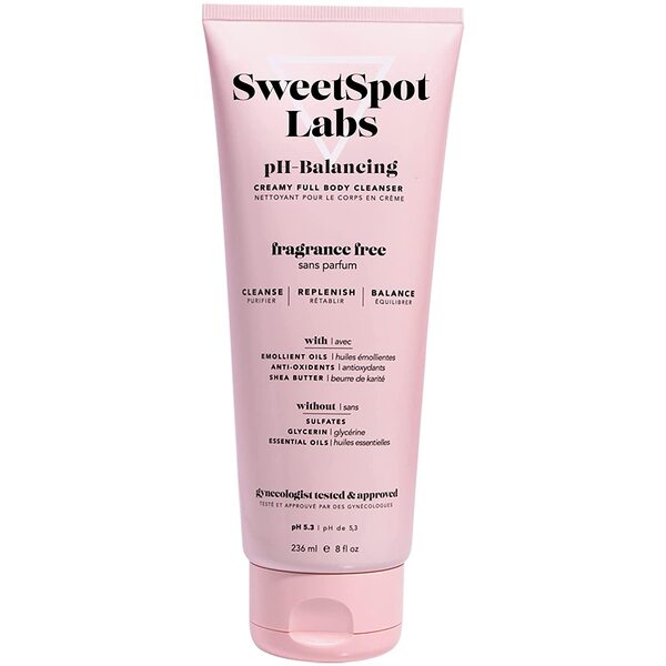 SweetSpot Labs pH Balanced Feminine Wash, Safe for Sensitive & Intimate Skin, Great for Entire Body | Clean, 99% Natural, with Emollient Oils, Aloe and Shea | Gynecologist Approved | Unscented, 8oz