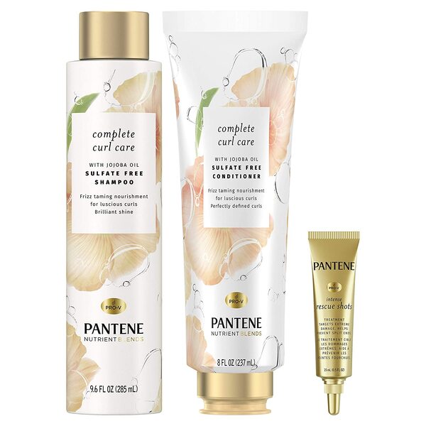 Pantene Sulfate Free Shampoo and Conditioner Plus Hair Mask Rescue Shot Treatment, with Jojoba Oil for Curly Hair, Nutrient Blends Complete Curl Care