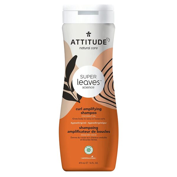  ATTITUDE Curl Enhancing Natural Shampoo for Wavy and Curly Hair, With Moisturizing Coconut Oil and Chamomile, Vegan and Hypoallergenic, Peach and Vanilla, 16 Fl. Oz. (11096) (Pack of 1)