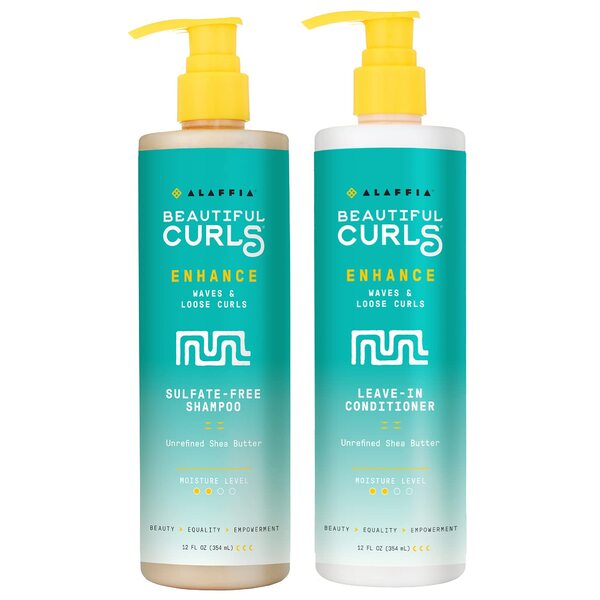 Alaffia Beautiful Curls Curl Enhancing Shampoo and Leave-In Conditioner Duo - For Wavy to Curly Hair - Natural No Sulfates - Includes 12oz Shampoo & 12oz Leave-In Conditioner