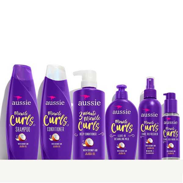 Aussie Miracle Curls Collection: Shampoo, Conditioner, Deep Conditioner, Spray Gel, Detangling Milk, and Oil Hair Treatment