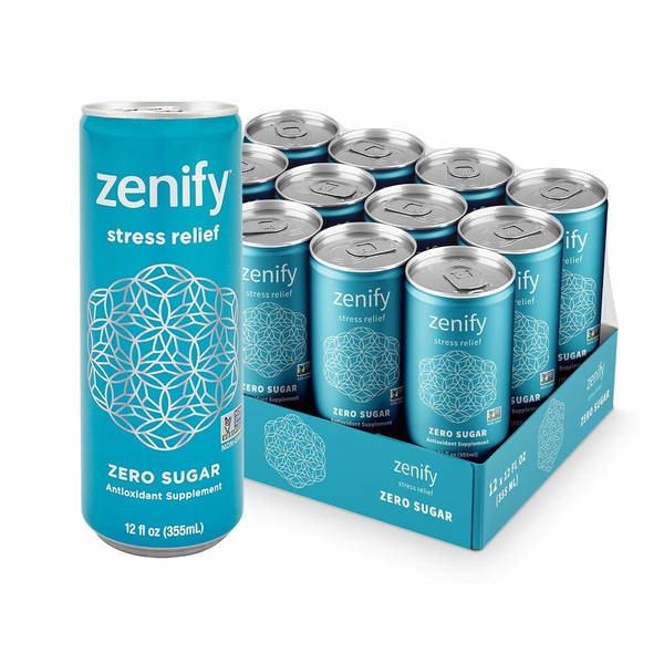 Zenify Zero Sugar All Natural Sparkling Calming Stress Relief Beverage, Formula with L-Theanine, GABA, Vitamin B6, and Glycine, Non-GMO, Gluten-Free, Vegan, 12 Fl Ounce (Pack of 12)