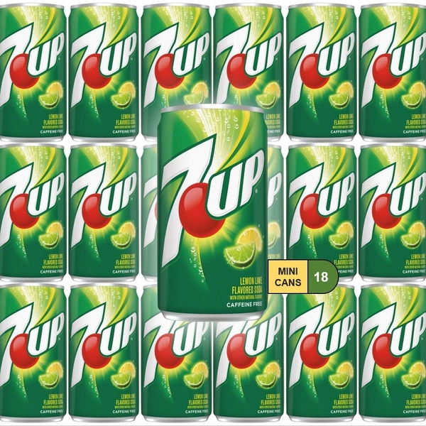 7Up Lemon Lime Mini Soda Cans, 7.5 oz Soft Drinks Bulk Snacks Pack, Small Refrigerator & Snack Pantry Drink 18 Count Beverage Bedroom & Kitchen Supplies