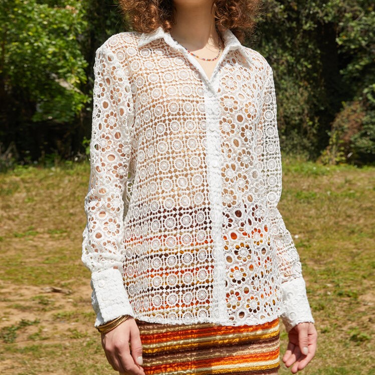 Zanzea Crochet Floral Lace Hollow Out Button Long Sleeve Shirt Review