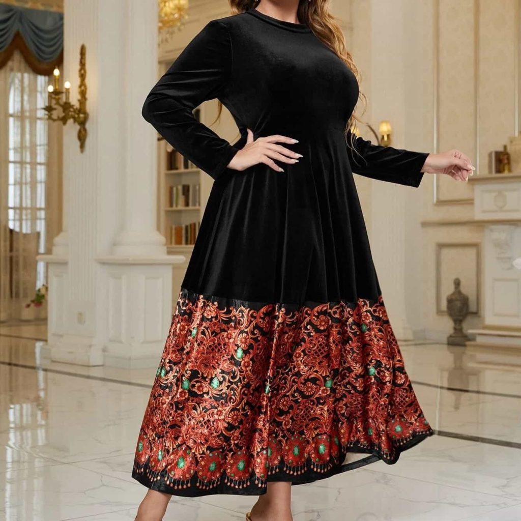 Shein Curve Baroque Panel Velvet Dress Without Belt Review