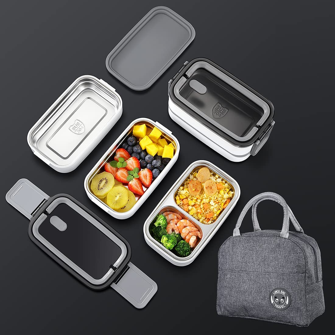 Bento Box Adult Lunch Box, 3 Stackable Bento Lunch Containers for Adults/Kids, 3 Layers All-in-One Bento Box with Utensil, Size: 8.5 x 5.7 x 3.9